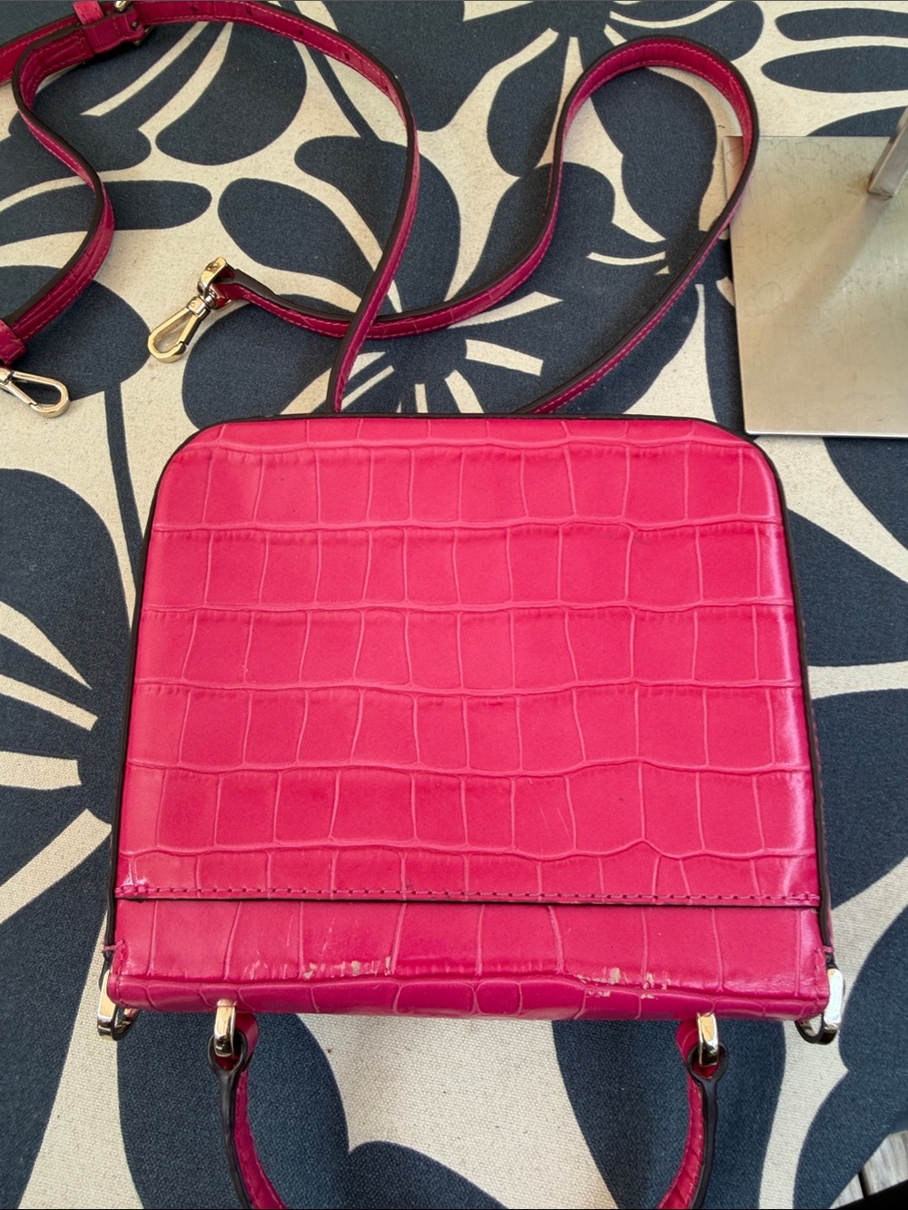 kate spade Hot Pink Croc-Embossed Mini Top-Handle Bag - Picture 11 of 17